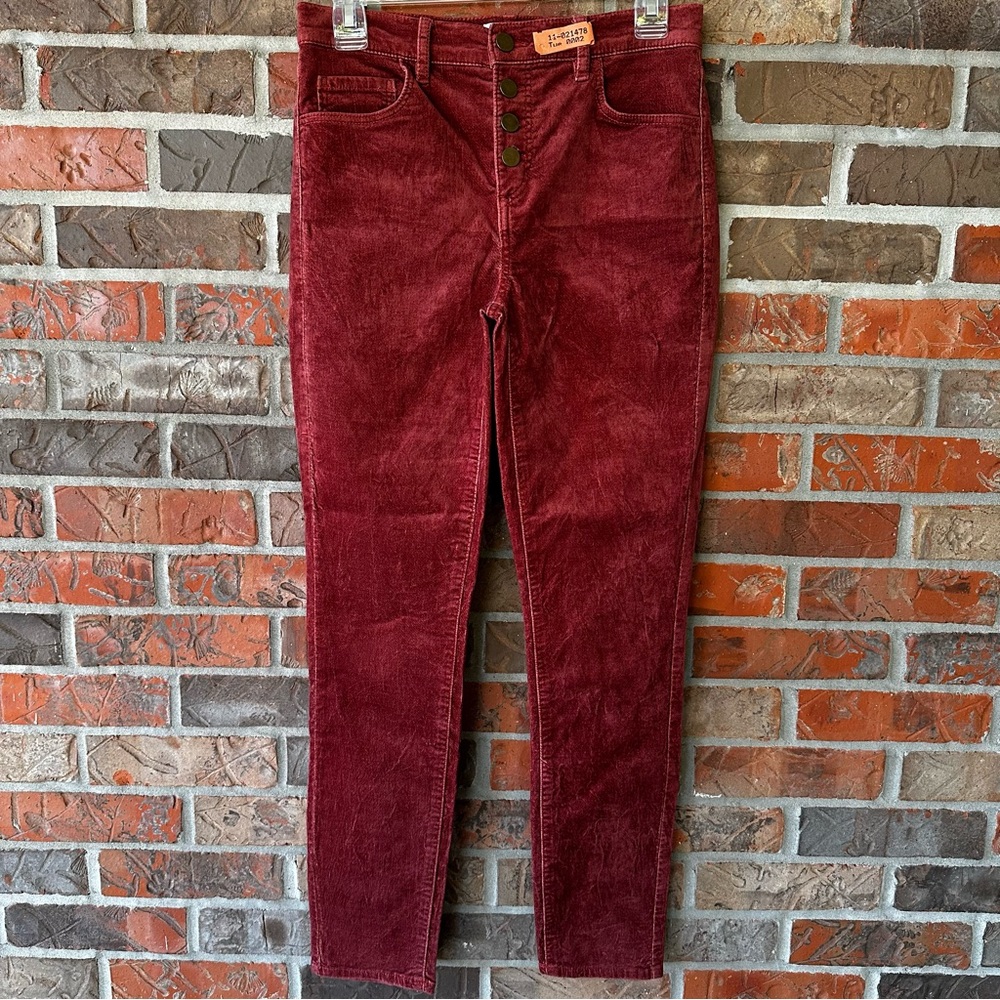 Loft high waist skinny velvet pants, Sz 26/2 burnt orange stretch fall